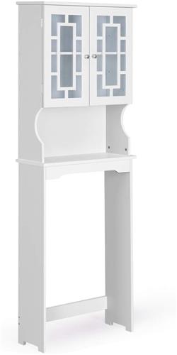 COSTWAY Ruimtebesparende badkamer ruimte boven het toilet, badkamer organisator met 3 planken, vrijstaand toiletrek met verstelbare binnen plank en verzamelkast met 2 deuren (Wit)