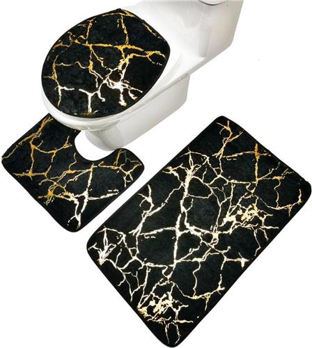 Set Badkamermatten, 3 Stuks - Zwart / Goud