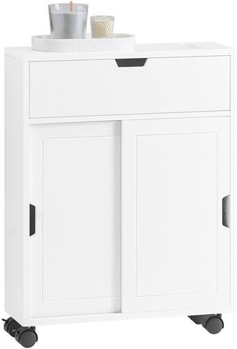 SoBuy Toiletkast - WC rolhouder - Badkamerkast met 2 Schuifdeuren en 1 Klep Ladekast - Wit, 52x67x17cm, BZR31-W