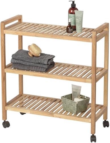 Badkamerrek op wielen NORWAY met drie planken, walnoot hout, WENKO