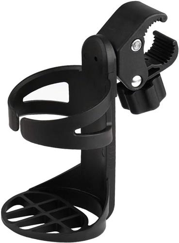 SNQ Flessenhouder - 360° draaibaar - 12×7,5×8 cm - Verstelbare clip - Voor fiets, rollator, rolstoel, kinderwagen, auto - Zwart