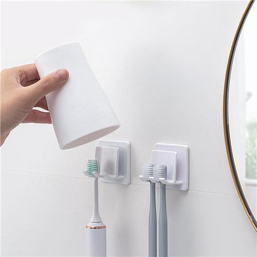 SNQ Badkamer bekerhouder - geen boren nodig - 2 stuks - zelfklevende 2-in-1 tandenborstelhouder, bekerhouder - wit - 5*5CM