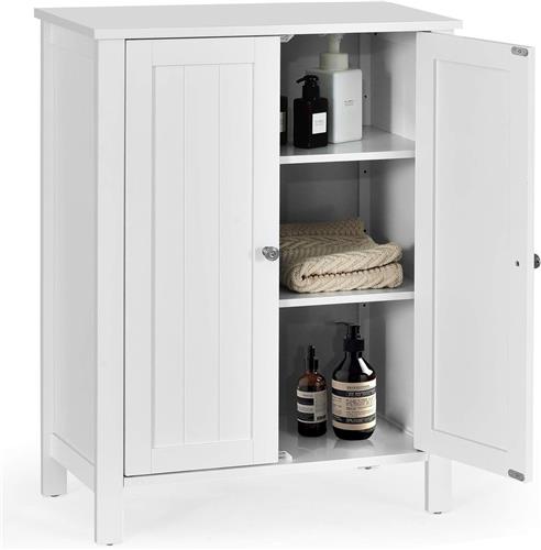 COSTWAY Badkamerkast, badkamerkast van hout met dubbele deur, vrijstaande badkamermeubel, verstelbare plank, modern huismeubilair, 60 x 30 x 80,5 cm, wit