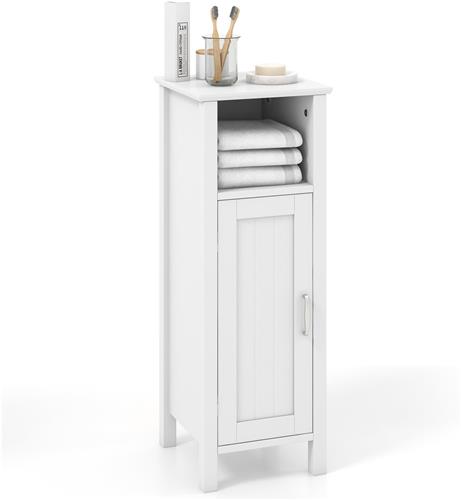 COSTWAY Badkamerkast, vloerkast met enkele deur verstelbare plank, multifunctionele opbergkast, houten vloerkast, geschikt voor slaapkamer, keuken, badkamer, woonkamer