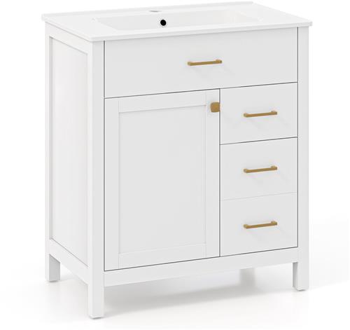 COSTWAY Wastafelonderkast met onderkast, wastafelonderkast met 2 laden en 2 deuren, wastafelonderkast hout, 76 x 46,5 x 86 cm, wit