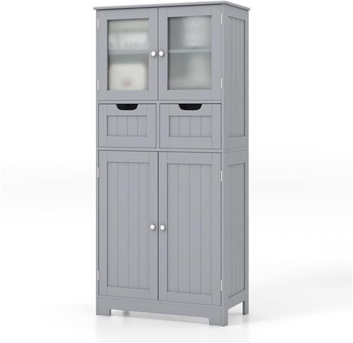 COSTWAY Badkamerkast met 2 laden en 4 deuren, badkamerkast met verstelbare planken, opbergkast voor badkamer, keuken, woonkamer (grijs)