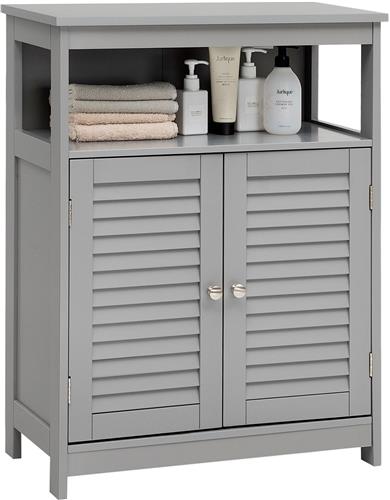 COSTWAY HW65847DE Badkamerkast vrijstaande badkamerkast opbergkast met 2 rolluikdeuren keukenkast badkamercommode van hout voor badkamer keuken woonkamer (grijs) 60 x 30 5 x 80 cm
