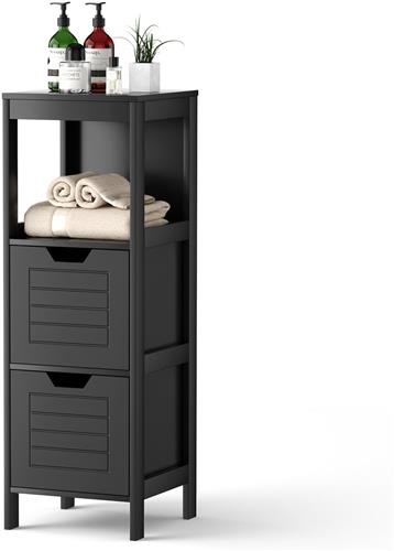 COSTWAY Badcommode met 2 laden, badkamerkast, houten badkamerkast voor woonkamer, badkamer, zwart, 30 x 30 x 89 cm