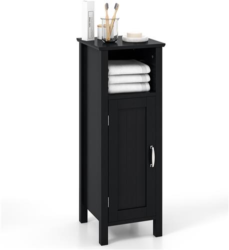 COSTWAY Badkamerkast, badkamerkast met open vak, kastdeur en verstelbare plank, bijzetkast, opbergkast voor badkamer, woonkamer, zwart, 30 x 30 x 80 cm
