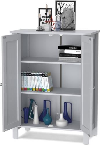 COSTWAY Badkamerkast, bijzetkast, dressoir met dubbele deur en verstelbare plank, houten opbergkast, badkamerkast, keukenkast, 60 x 30 x 80,5 cm (grijs)