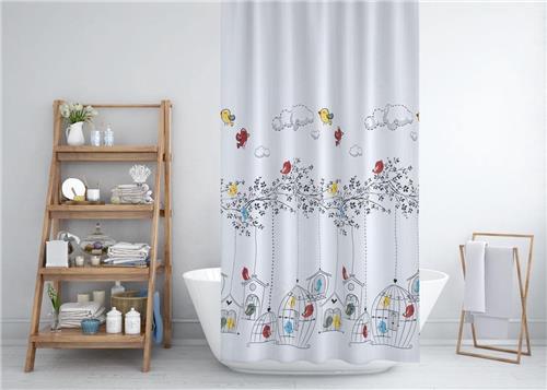 Zethome Sparrows - Douchegordijn 180x200 cm  - Badkamer Gordijn - Shower Curtain - Waterdicht - Sneldrogend en Anti Schimmel -Wasbaar en Duurzaam - Wit - 6144