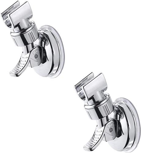 SNQ Douchezuignaphouder - 2 stuks - 15,5 × 10,7 × 7,2 cm - 360° verstelbare douchehouder - Zuignap hoekdouchehouder - Voor badkamer - Zilver
