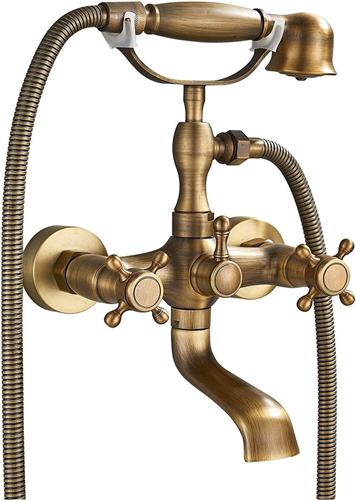 Retro badkranen met dubbele handgrepen - Messing douchekraan met handdouche