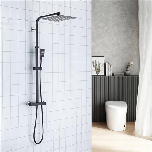 AuraLum max Doucheset met thermostaat - Zwart - Thermostatische Douchekolom - Douchegarnituur - Messing -Thermostatische Douchemengkraan - Anti-Scald- In Hoogte Verstelbaar - voor Badkamers