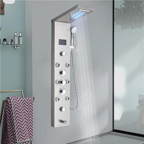 Regendouche Systeem Roestvrij Staal Douchepaneel Doucheset met Massagemodus Watervalmodus & Douchemodus Handdouche Badsystemen Douchekraan Set Douchesysteem voor Badkamer (Silver)