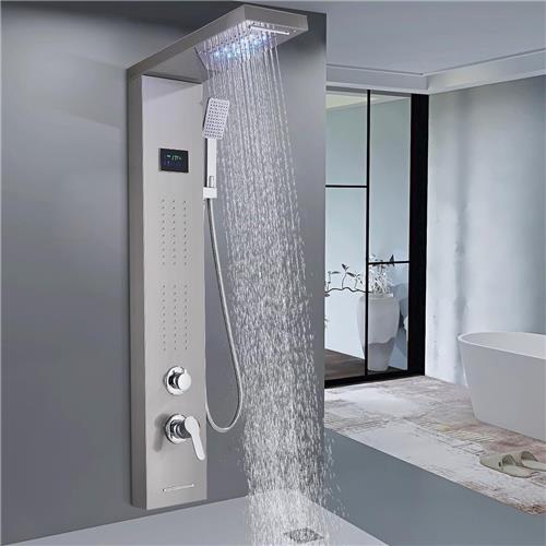 LEIDENE Douche Torenpaneelsysteem 304 Roestvrij Staal 5 Functie met Regenval Waterval Douchehoofd Massagesjets Handdouche en Tub Spout Douchesysteem Geborsteld Nikkel