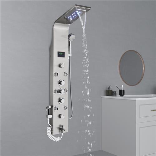 Douchepaneel Roestvrijstaal Douchesysteem met Regendouche, Massagedouche, Douchekolom Set met Handdouche voor Badkamer Douche, Zilver