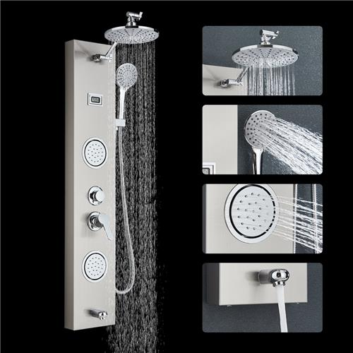 Hydromassagedouchekolom, douchekop 8" + 2 lichaamsmassagestralen + handdouche 3 standen, multifunctionele douchekolom met temperatuurdisplay