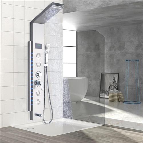 Douchekolom douchepaneel voor badkamer hydromassage 5 stralen multifunctioneel douchesysteem douchepaneel 4 grote massagestralen zilver