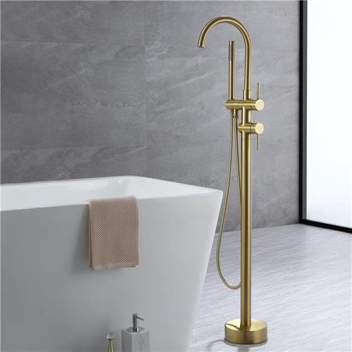 Hoofddraagbare badkraan Gouden badkraan op de grond te monteren Kranen vec Douche à main en Bec 360 ° draaiend