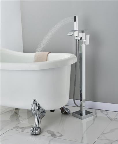 Badkuipkraan koper badkraan roestvrij staal 360° draaibare vloermontage met douche bad vrijstaand bad