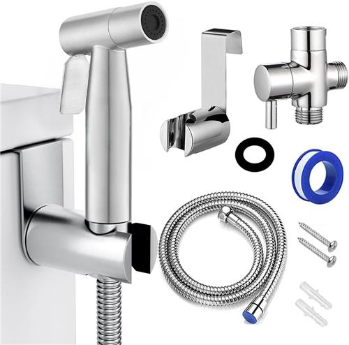 Handheld Toilet Bidet Sproeier - Premium Rvs Luier Sproeier Set - Toilet Jet Sproeier - Met Lekvrije Slang - Hoge Druk Badkamer Bidet Sproeier Set Moslim Douche - Zilver