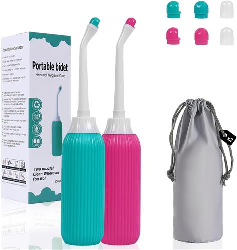 Doucheset van 2 - Groen + Roze - 500 ml Draagbare Bidet voor Postpartum Zorg - Perineale Pijnverlichting, Draagbare Reisbidet met Opbergzakken
