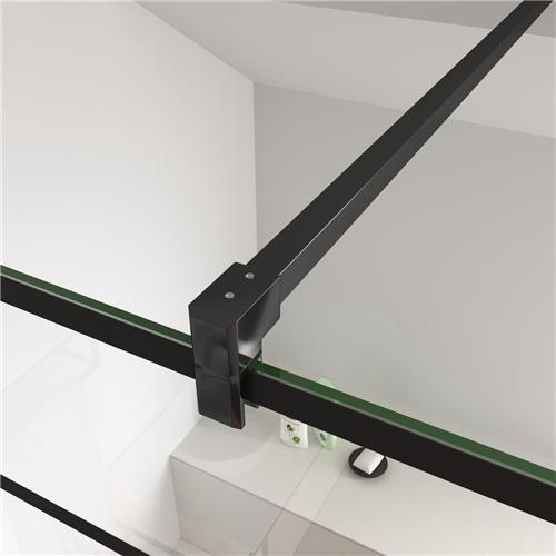 Mat zwarte stabilisatiestang bied voldoende steun aan de douchewand, Lengte stang: 90 cm , snijdbaar, vierkant.