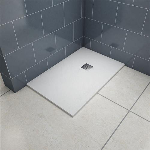 Douchebak 90x140x3 cm witte kunststeen incl.afvoeren en afvoerbuis