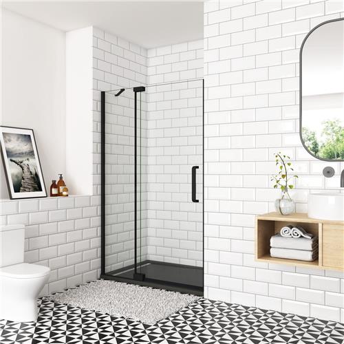 Doechedeur 80x195cm ,90° draaideur,NANO veiligheidsglas,zwart