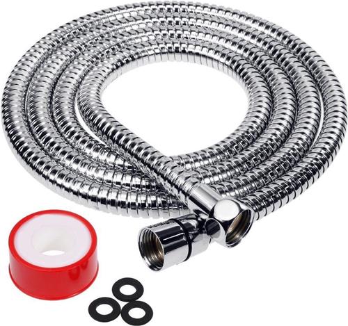 Rovtop doucheslang - 180 cm. - RVS - Verchroomd - Messing aansluitingspunten - Met 3 afdichtingsringen - Met rolletje PTFE-Tape