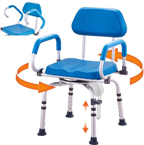 VEVOR Douchestoel  Draaibaar Douchezitje  Gewatteerd met Draaibare Armleuning  136 kg Draagvermogen  Geschikt voor Badkamers en Zorginstellingen