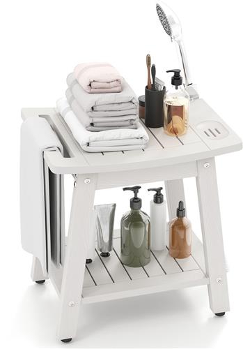 COSTWAY Douchebank, badkruk, waterdicht, met handvat en plank, douchekruk, belastbaar tot 150 kg, badhulp, douchezitje, antislip, voor senioren, 41 x 31,5 x 43,5 cm, wit
