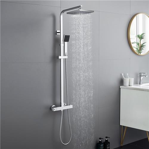Auralum max Regendouche met Thermostaatkraan - Douche Badkamer - Chrome Douche Set - Handdouche - Doucheset Zilver - Regendoucheset