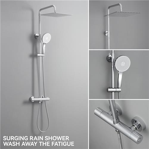 DERW MAX Regendouche met Thermostaatkraan - Chroom Douchesysteem Regendouche met 5-functie handdouche - Chroom Doucheset - Handdouche - Doucheset