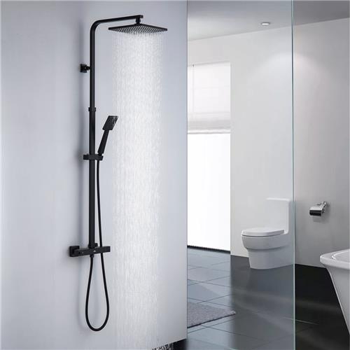 Auralum max Regendouche Met Thermostaatkraan Zwart - Douche Regendoucheset Vierkant met Zwarte Handdouche Regendouchekop