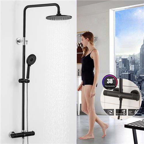 CECIPA max Regendouche Met Thermostaatkraan - Doucheset Zwart - Regendoucheset Met 4-functie handdouche - Chroom en Zwart