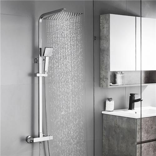 Auralum max Regendouche Met Thermostaatkraan -Doucheset Chroom - Regendoucheset - Doucheset met 248 mm vierkante douchekop en handdouche - verstelbare douchestang 75-127 cm