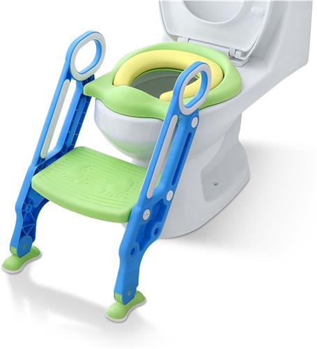Toiletbril Kinderen Toiletverkleiner Met Verstelbare Treden Opvouwbare Toiletbril Met Een Pu Kussen Geschikt Voor Toiletten Met 38-42 Cm Voor Kinderen Van 1-7 Jaar Blauw + Groen