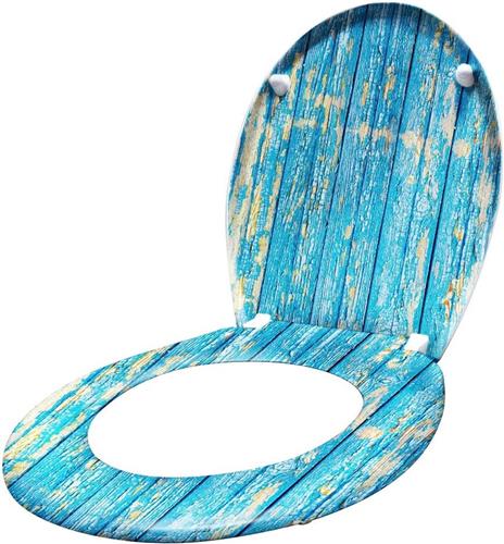 NAIZY toiletzitting met soft-close mechanisme Toiletzitting van hard plastic Antibacteriële toiletzitting van Duroplast Universele maat, 14 afbeeldingen om uit te kiezen (Blauwe planken)