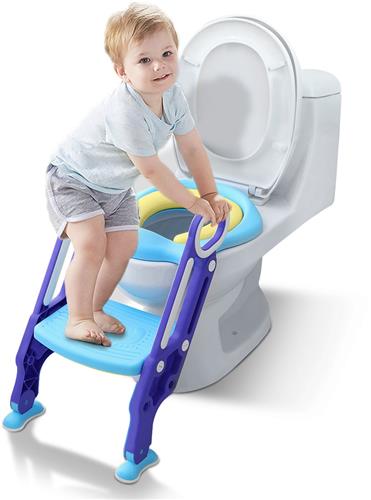 Toiletbril Kinderen Toiletverkleiner Met Verstelbare Treden Opvouwbare Toiletbril Met Een Pu Kussen Geschikt Voor Toiletten Met 38-42 Cm Voor Kinderen Van 1-7 Jaar Blauw+Paars