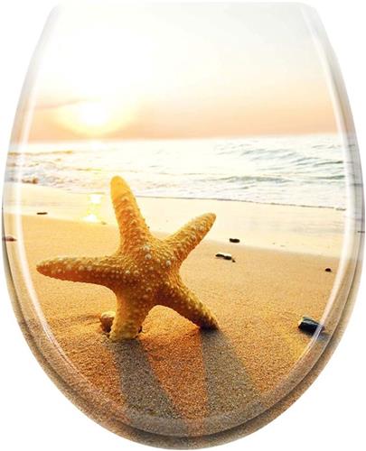 NAIZY toiletzitting met soft-close mechanisme Toiletdeksel van hard plastic Antibacterieel toiletdeksel Toiletzitting van Duroplast Universele maat, 14 afbeeldingen om uit te kiezen (zeester)