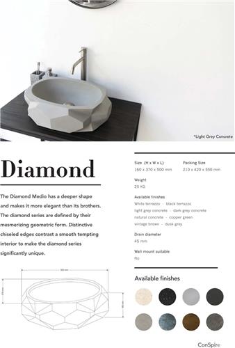 Conspire Diamond waskom wastafel opbouw beton licht grijs