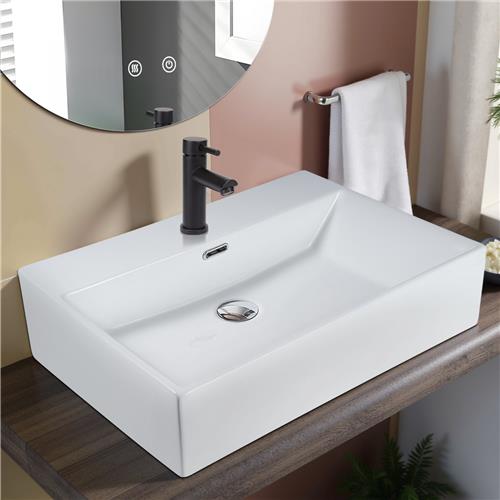 NETTLIFE Wastafel - 60 × 42 × 15cm - Keramiek - wasbak voor badkamer en toilet - Wit wastafel - met overloop - Badkamerwastafel - Modern kraangat Handspoelbak - voor gastentoilet