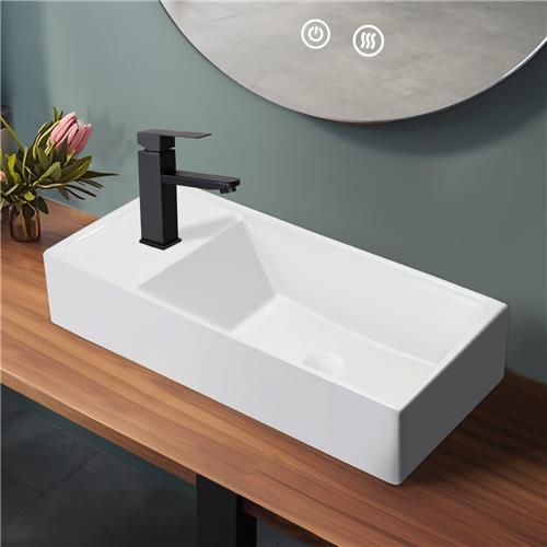 NETTLIFE Wastafel - rechthoekig - 40 × 22 × 10cm - links - Keramiek - Wit wastafel - wasbak voor badkamer en toilet - Badkamerwastafel - Muurbevestiging - voor gastentoilet