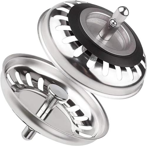 SNQ Gootsteenstopper - Set van twee - 80 × 50 mm - Zeefmandje - Universele roestvrijstalen gootsteenzeef - Keukengootsteenzeef - Zilver