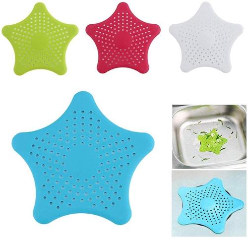 SNQ Gootsteenafvoerfilter - Set van 4 - 15 x 13 cm - Stervorm - Siliconen - Haar- en vuilafstotend - Universeel afvoerfilter - Badkamerafvoer - 4 kleuren