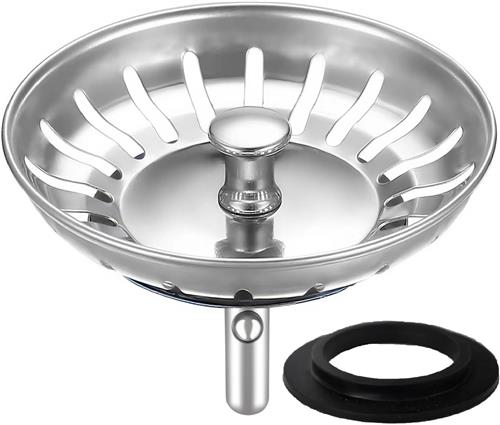 SNQ Gootsteenafvoerstop - 80 mm - Afvoerstop voor gootsteenkorf - Keukenkorf - Universeel - Roestvrij staal - Gootsteenafvoerstop - Voor gootsteengootstenen - Zilver