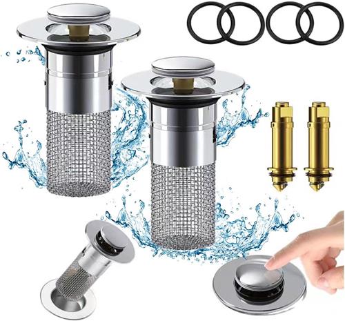 SNQ 2 stuks wastafelstopper, wastafelstop voor wastafel voor wastafel van 34-40 mm afvoer, afvoerstop wastafel met haarzeef, universele pop-up afvoerzeef, douche, snel afvoerend-60*80MM