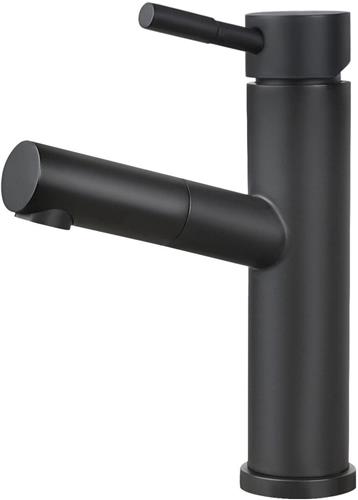 NETTLIFE Wastafelkraan - Badkamerkraan - zwart - Uittrekbare uitloop - RVS - koud en warm water - voor badkamer | keuken | tuin - H 20.5cm